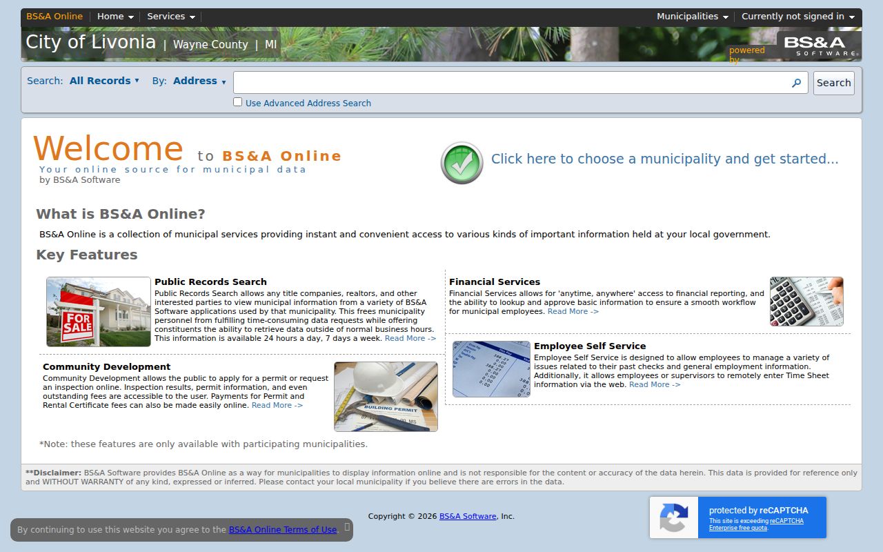 Livonia residents directory property search through the Livonia BS&A assessor portal