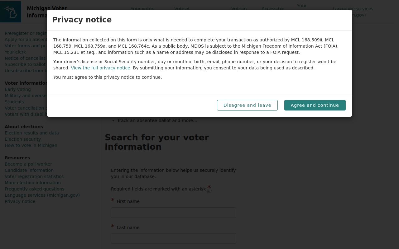 Livonia residents directory Michigan voter lookup form